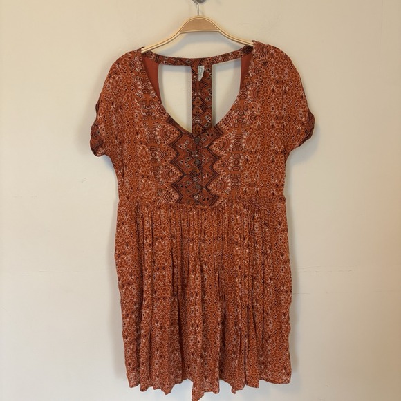 Free People Dresses & Skirts - Free People‎ Orange Sundown Babydoll Dress Aztec Boho Western Cowgirl XS